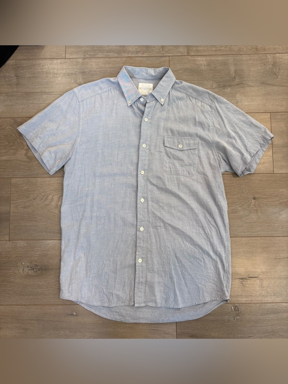 Saturdays NYC Light Blue Denim Short Sleeve Casual Button Shirt Size L